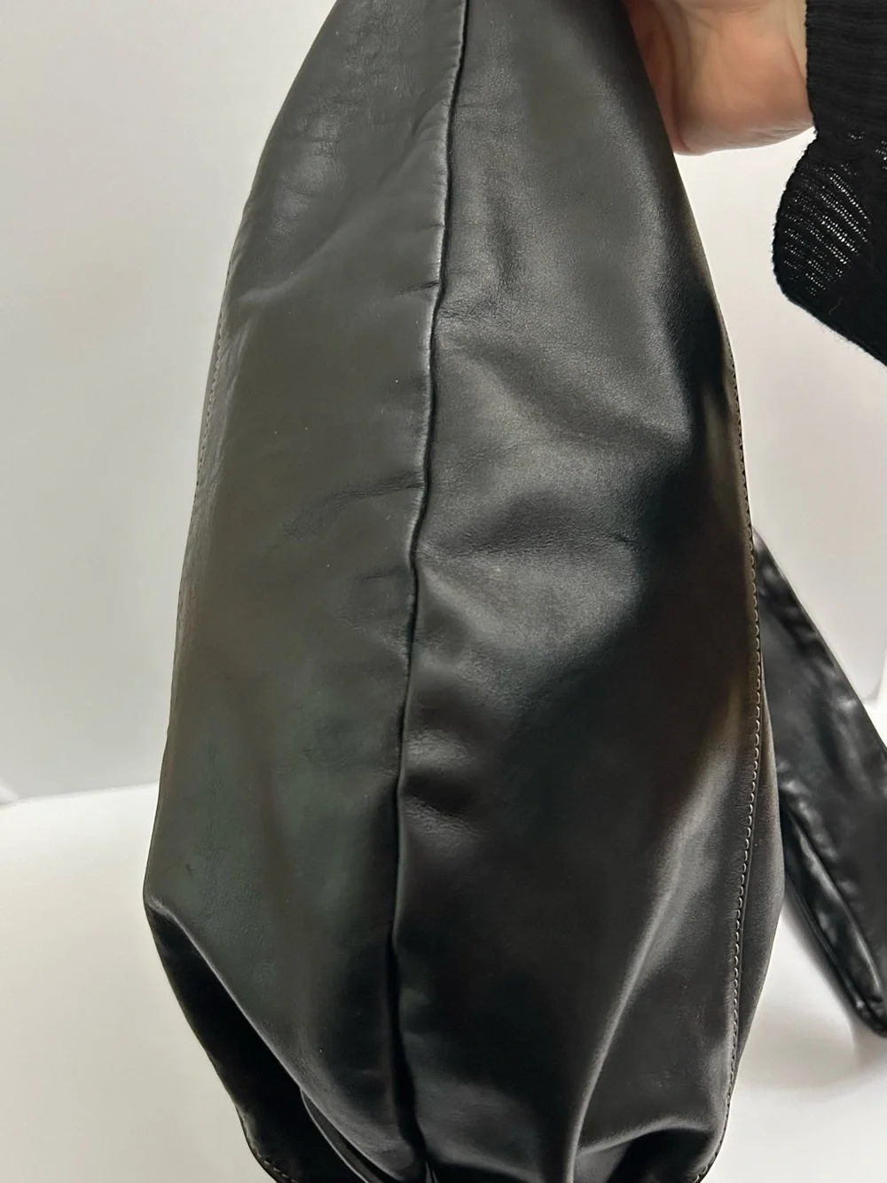 Prune Black Leather Hobo with Metal Ring Accents